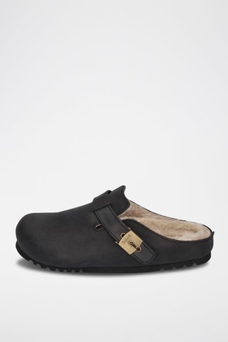 Sabots fourrés en cuir Grace Noir