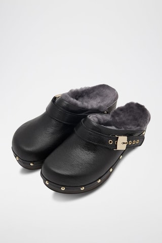 Sabots fourrés en cuir Pescura Noir