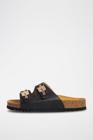 Mules en cuir Alba Bleu marine