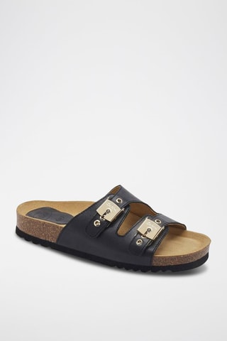 Mules en cuir Alba Bleu marine