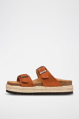 Mules plateformes en nubuck Inès Camel