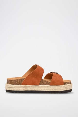 Mules plateformes en nubuck Inès Camel