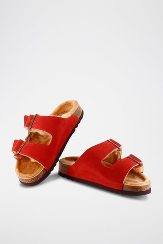 Mules fourrées en nubuck Josephine - Rouge