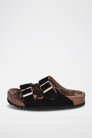 Mules fourrées en nubuck Josephine - Noir