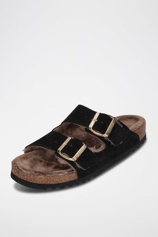 Mules fourrées en nubuck Josephine - Noir