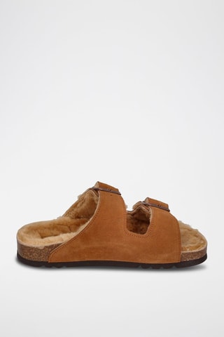 Mules fourrées en nubuck Josephine - Camel