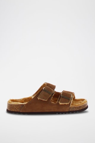Mules fourrées en nubuck Josephine - Marron