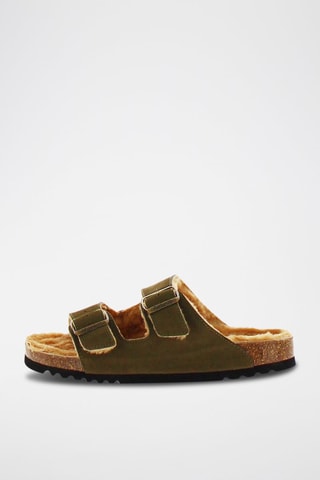 Mules fourrées en nubuck Josephine - Kaki