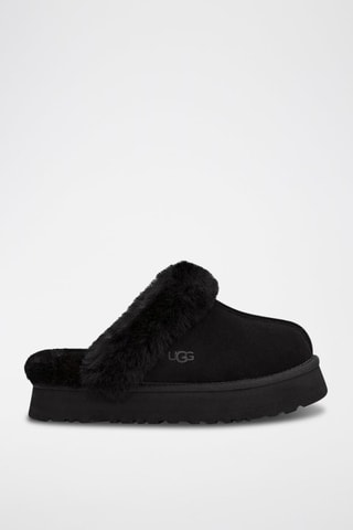Pantoufles fourrées plateformes en nubuck Disquette - Noir