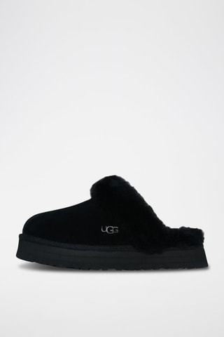 Pantoufles fourrées plateformes en nubuck Disquette - Noir