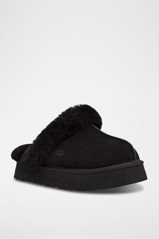 Pantoufles fourrées plateformes en nubuck Disquette - Noir