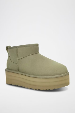 Bottines plateformes fourrées en nubuck Classic Ultra Mini UGG - Kaki
