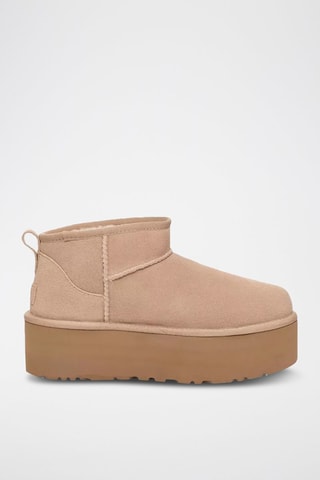 Bottines plateformes fourrées en cuir Classic Ultra Mini UGG - Beige