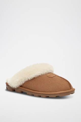 Chaussons fourrés en nubuck Coquette Camel