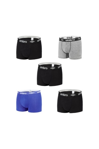 5 boxers - Preto, cinzento-claro mesclado e azul-claro mesclado - Umbro