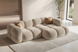 Canapé d’angle droit Loretto - Beige clair - 3 places - Toucher velours