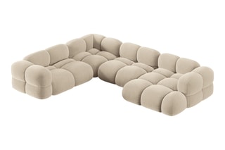 Canapé d’angle gauche panoramique Loretto - Beige clair - 5 places - Toucher velours