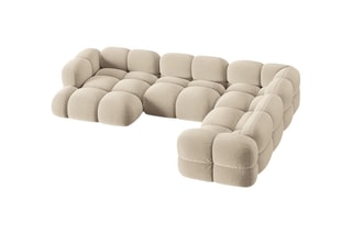 Canapé d'angle droit panoramique Loretto - Beige clair - 5 places - Toucher velours