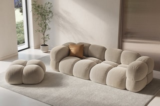 Canapé Lionel - Beige clair - 4 places - Tissu velours