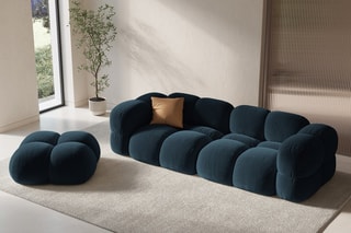 Canapé Loretto - Bleu pétrole - 4 places - En tissu velours