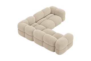 Canapé d’angle symétrique Loretto - Beige clair - 4 places - En tissu velours