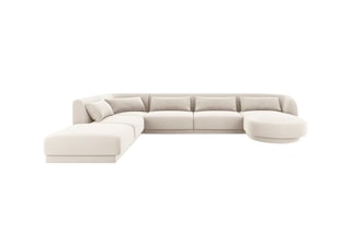 Canapé d'angle gauche panoramique Tulum - Beige - 6 places - En tissu synthétique - Toucher velours