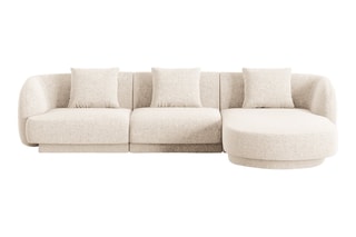 Canapé d'angle droit Tulum - Beige clair - 4 places - En polyester - Toucher soie