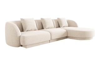 Canapé d'angle droit Tulum - Beige clair - 4 places - En polyester - Toucher soie