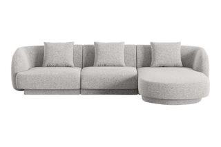 Canapé d'angle droit Tulum - Gris clair chiné - 4 places - En polyester - Toucher soie