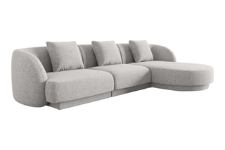 Canapé d'angle droit Tulum - Gris clair chiné - 4 places - En polyester - Toucher soie