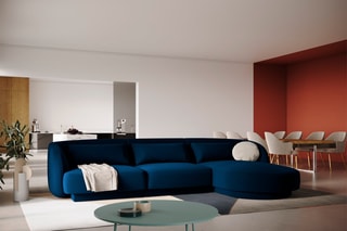 Canapé d'angle droit Tulum - Bleu roi - 4 places - Tissu velours