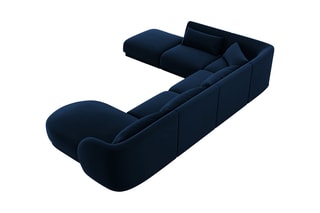 Canapé d'angle gauche panoramique Tulum - 
Bleu roi - 6 places - Tissu Tissu velours
