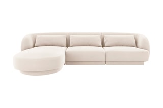 Canapé d'angle gauche Tulum - Beige clair - 4 places - Tissu velours