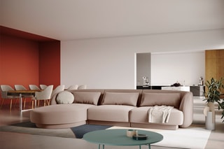 Canapé d'angle gauche Tulum - Beige - 4 places - Tissu velours