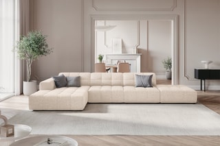 Canapé d'angle gauche Chicago - Beige clair - 5 places - Tissu chenille