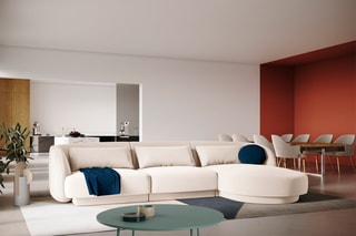 Canapé d'angle droit Tulum - Beige clair - 4 places - Tissu velours