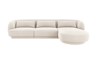 Canapé d'angle droit Tulum - Beige clair - 4 places - Tissu velours