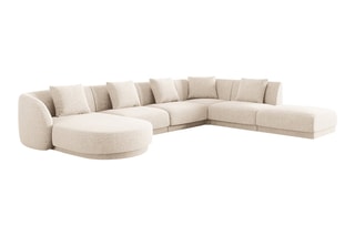 Canapé d'angle droit panoramique Tulum - Beige clair - 6 places - Tissu chenille