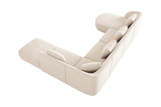 Canapé d'angle droit panoramique Tulum - Beige clair - 6 places - Tissu chenille