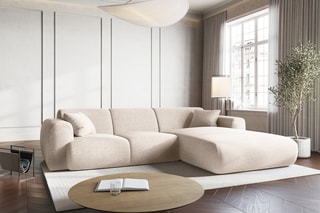 Canapé d'angle Nolio - Beige chiné - 4 places - En polyester - Toucher soie