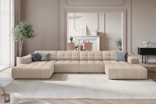 Canapé panoramique Velvet Chicago - Beige - 6 places - Tissu chenille