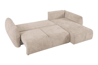 Canapé d'angle droit convertible avec coffre de rangement Matera - Beige - 4 places - En tissu chenille