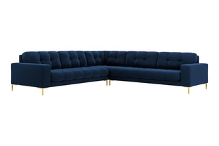 Canapé d'angle réversible Bali - Bleu roi et doré - 6 places - Tissu toucher velours