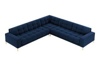 Canapé d'angle réversible Bali - Bleu roi et doré - 6 places - Tissu toucher velours