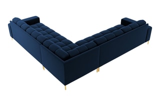 Canapé d'angle réversible Bali - Bleu roi et doré - 6 places - Tissu toucher velours