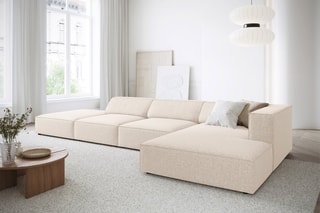 Canapé d'angle droit Arendal - Beige clair - 5 places - Tissu chenille