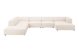 Canapé d'angle gauche panoramique Arendal - Beige clair - 7 places - Tissu chenille