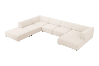 Canapé d'angle gauche panoramique Arendal - Beige clair - 7 places - Tissu chenille