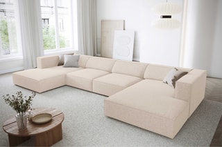 Canapé panoramique Arendal - Beige clair - 6 places - En tissu chenille