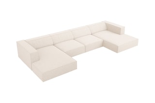 Canapé panoramique Arendal - Beige clair - 6 places - En tissu chenille